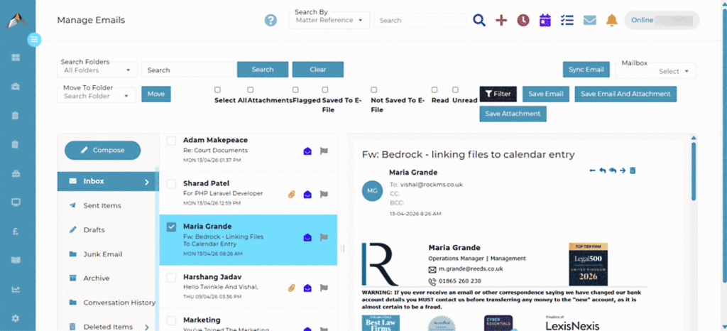 Integrated email screen
